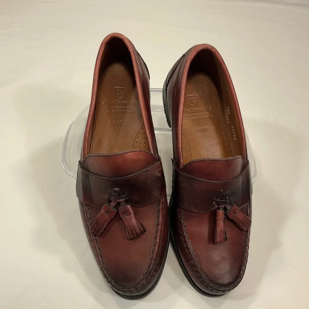 Allen Edmonds Schreier Mens 9.5 C Burgundy Leather Tassel Loafers USA Made